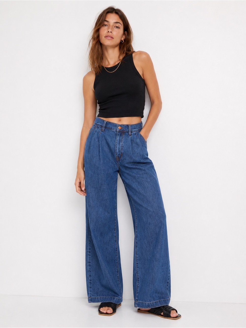 Madewell Baggy Straight Leg Pleated Wide Jeans High Rise Blue Size 23